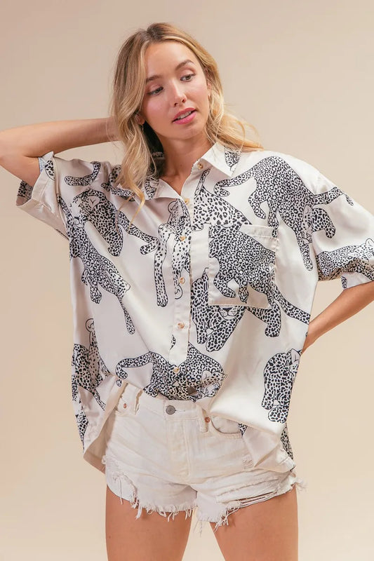 BiBi Leopard Print Short Sleeve Silky Satin Shirt Top 6549b7ae36b84fc2b3a28ec571310d74-Max-Origin