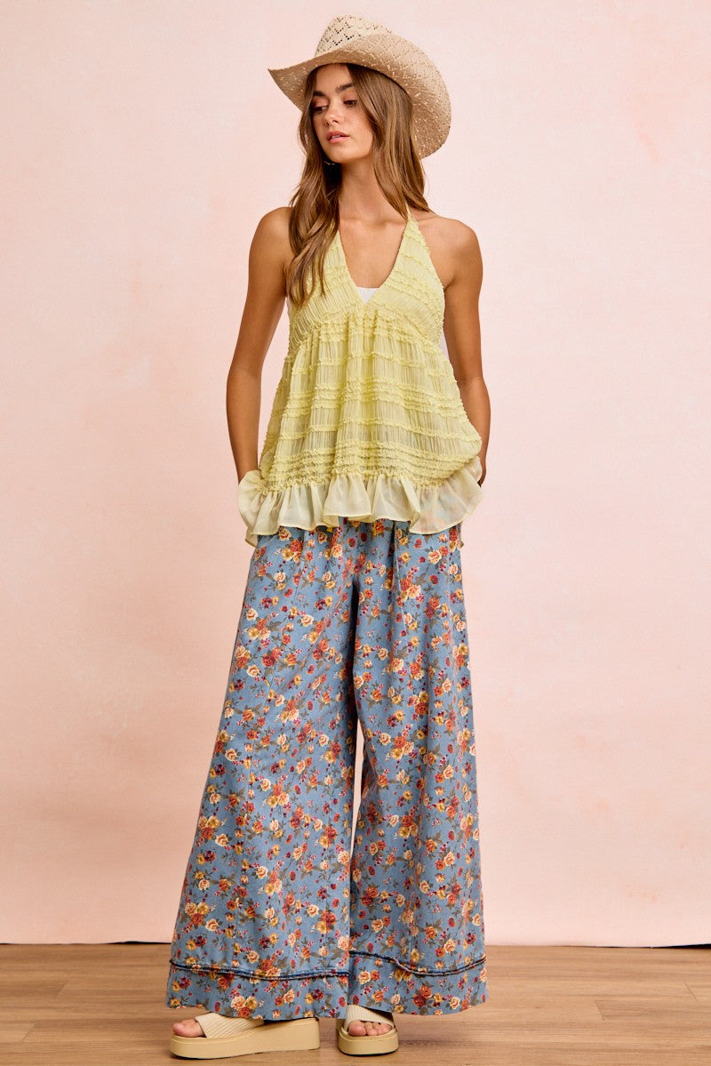 BiBi Floral Printed Drawstring Wide Pants 654c593618434305a447b1b1943e50d1-Max