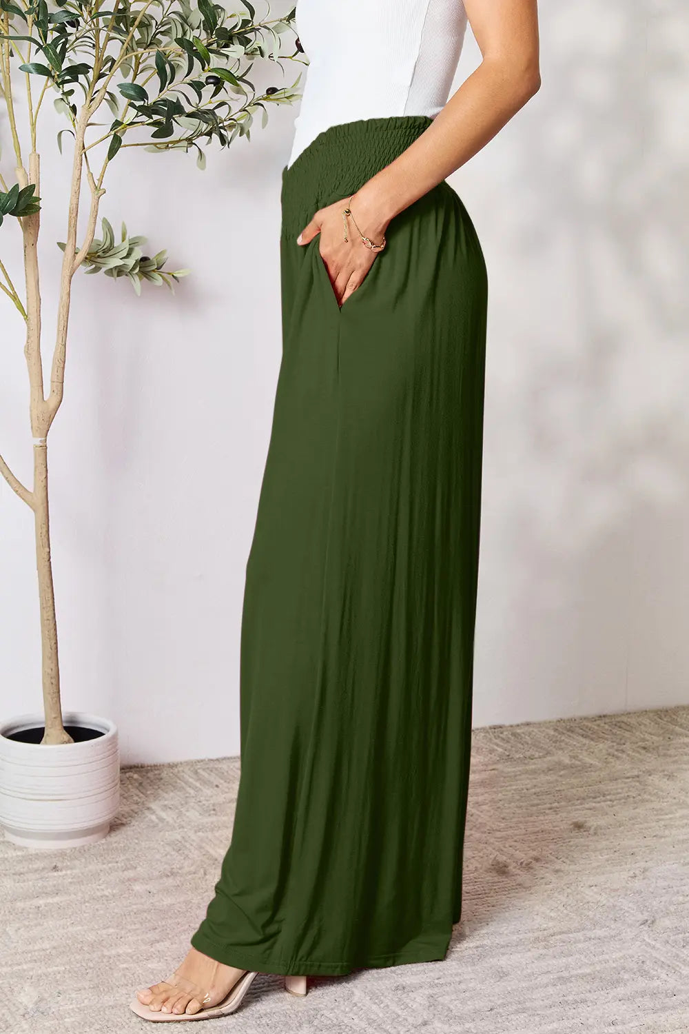 Basic Bae Full Size Smocked Wide Waistband Wide Leg Pants 6556c0ded5e148709c50208845a49fa6-Max
