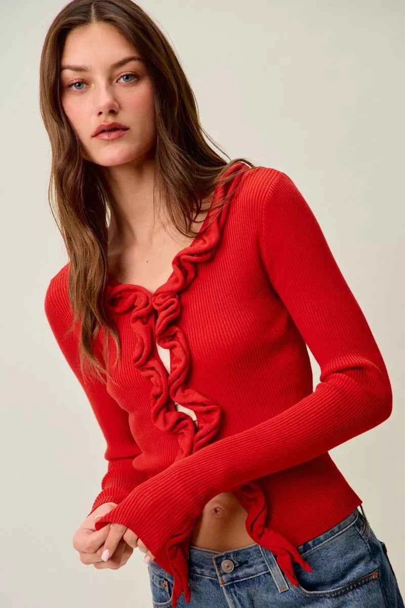 SO ME Cascade Ruffle Ribbed Sweater Cardgian 655a2fd8f95e4495ae6926a2154f13f6-Max-Origin