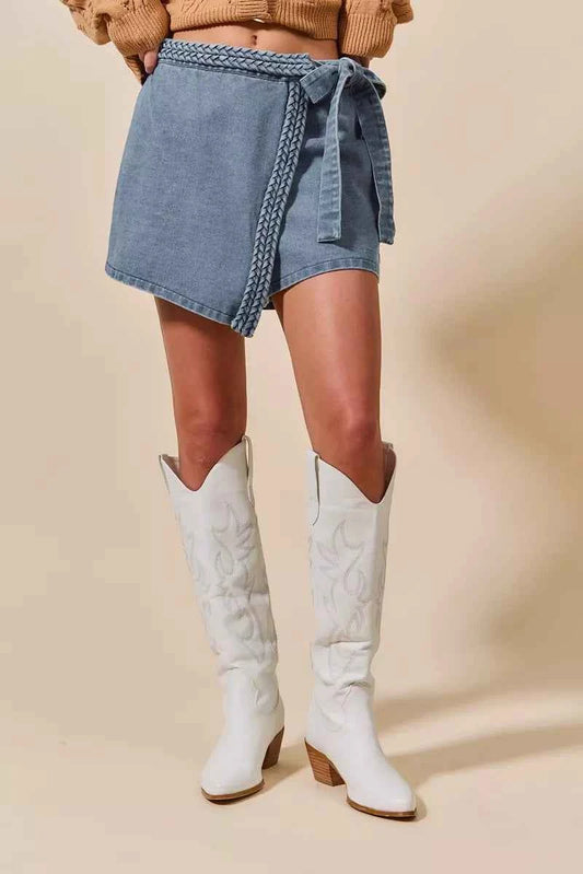 Wrap Braided Trimmed Denim Skort 655cbe867c094395b47b2067421e9e35-Max-Origin