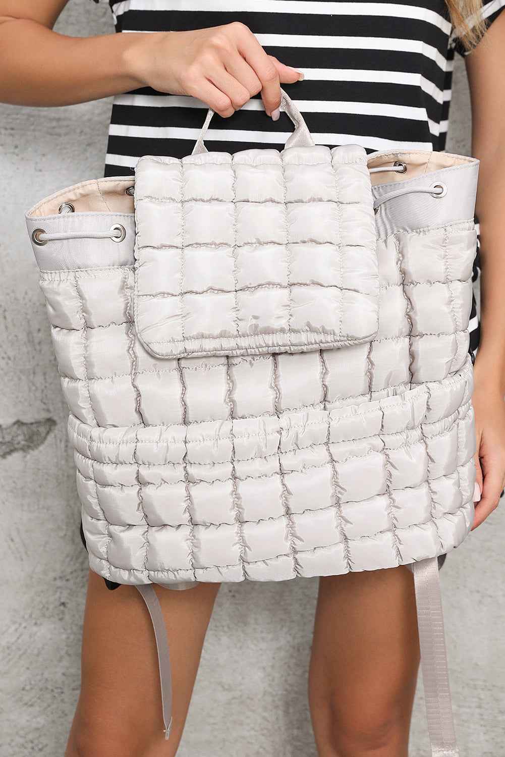 Medium Grey Solid Flapped Quilted Puffer Backpack 655dcd0db5784621