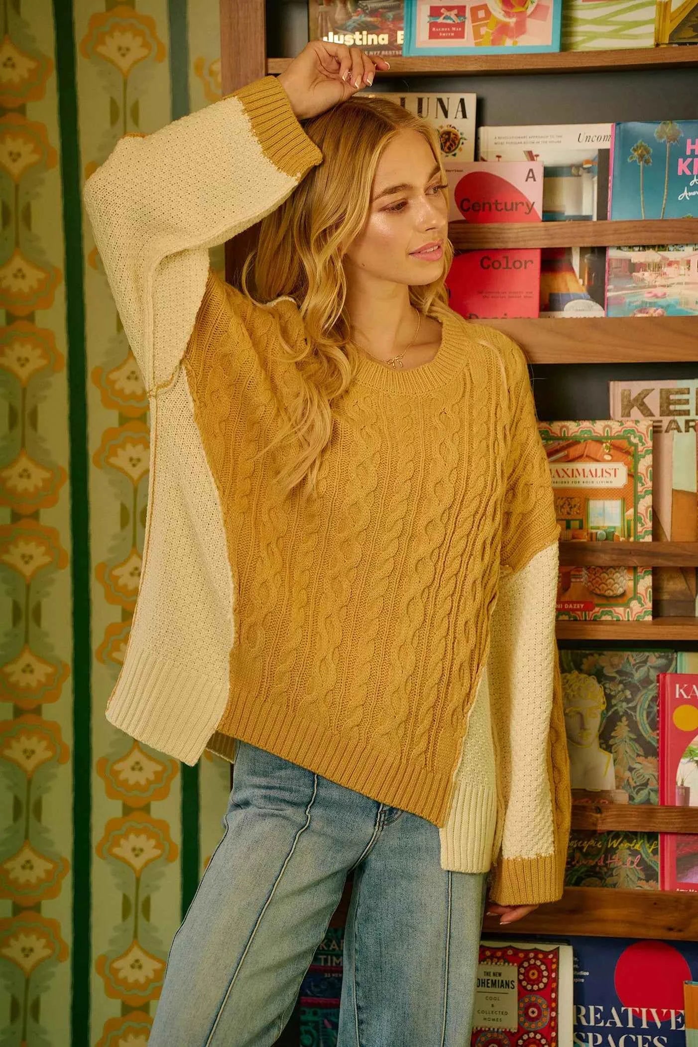 BiBi Cable Knit With Hacci Combo Sweater With Uneven Hem Detail 6568b40ca2704dd48119bb27aa1ffcf2-Max-Origin