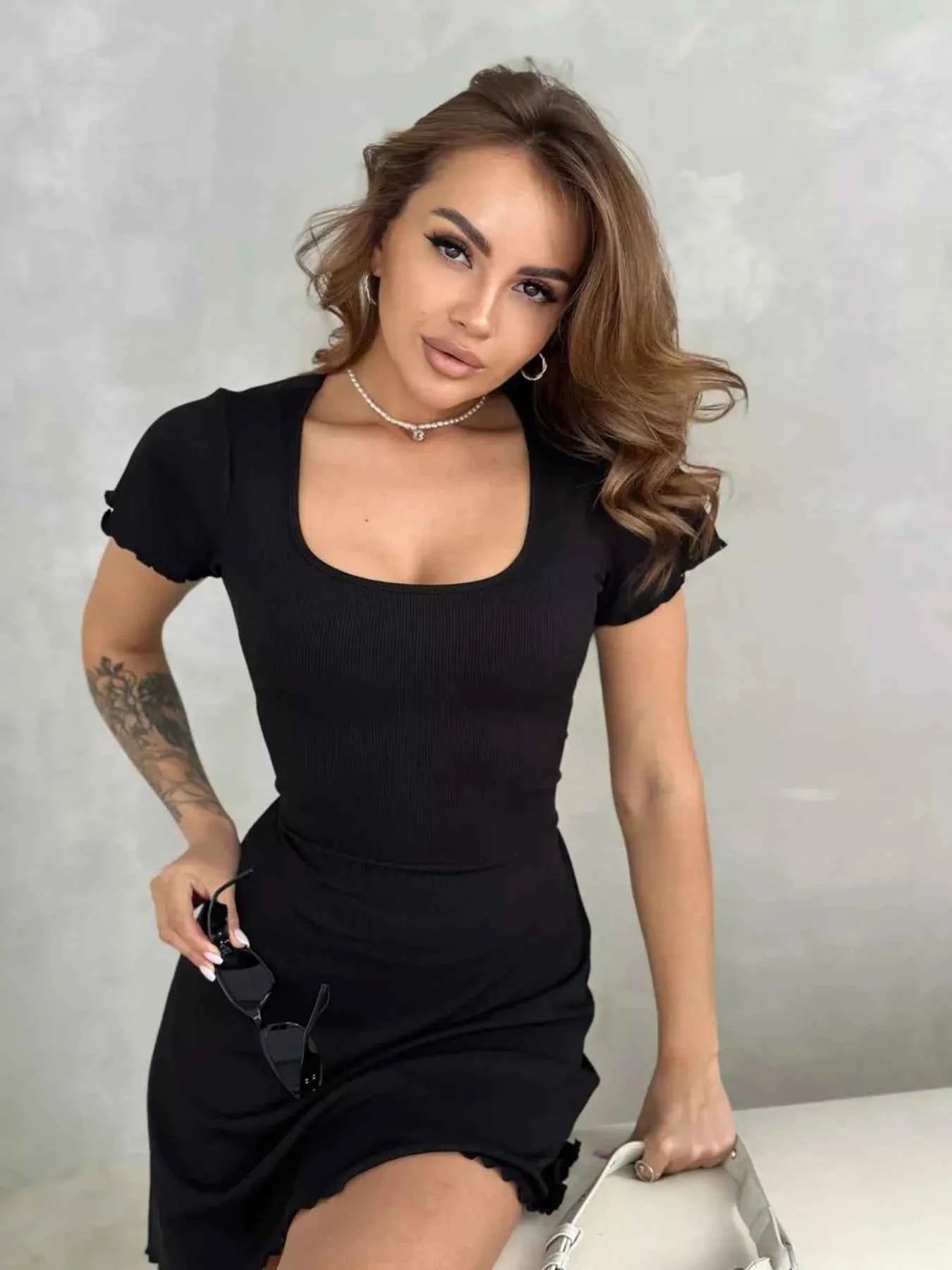 Ribbed Back Lace Up Short Sleeve Mini Dress 6569fe93-fb14-401e-930e-5e8ca65b2728-Max-Origin