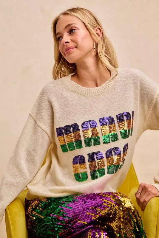 Mardi Gras Sequin Lattering Knit Top 656d7ec095e942bcb9d2deb46226e448-Max-Origin