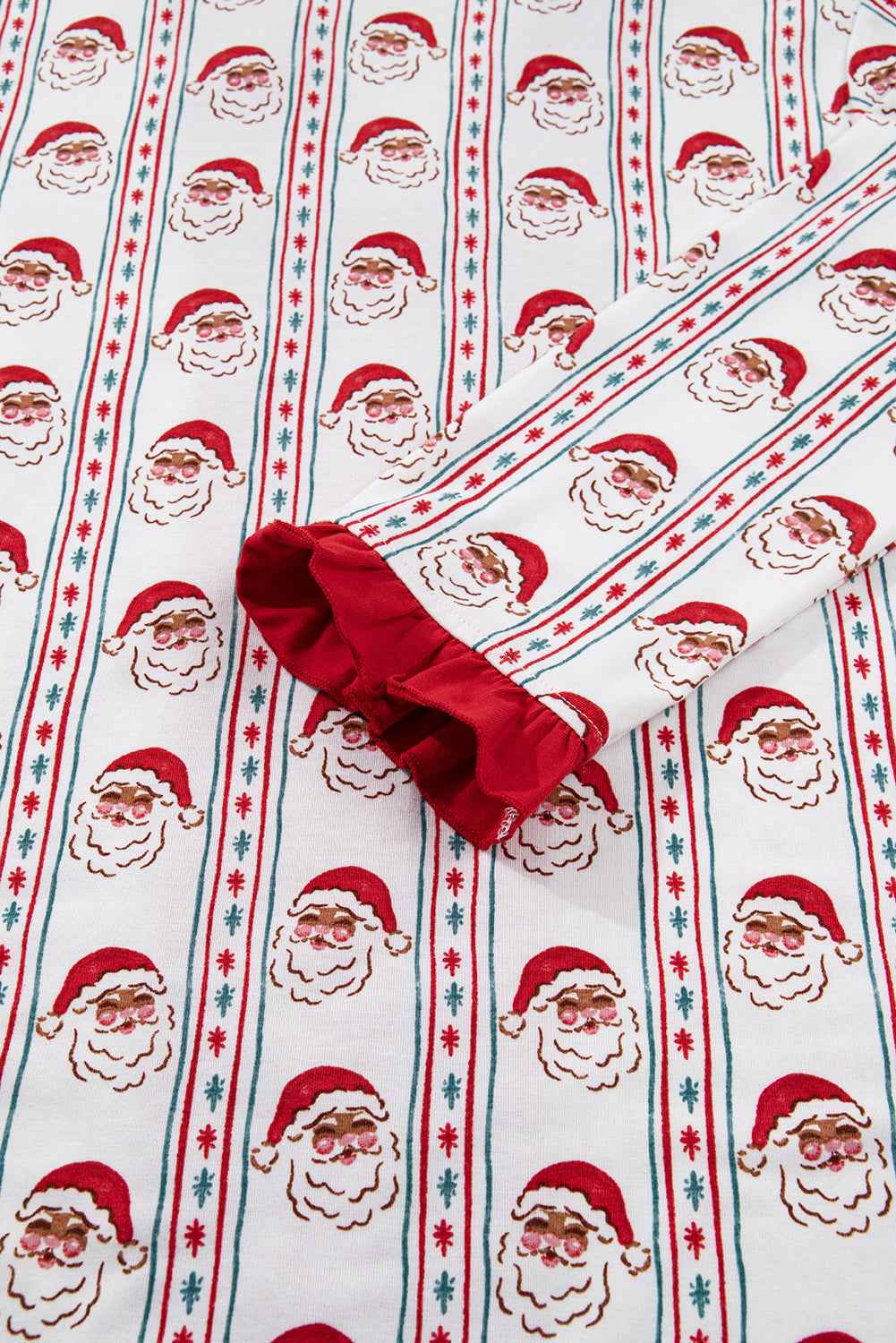 White Christmas Santa Claus Contrast Ruffle Trim Pajama Set 65726cf8ab62ccdd