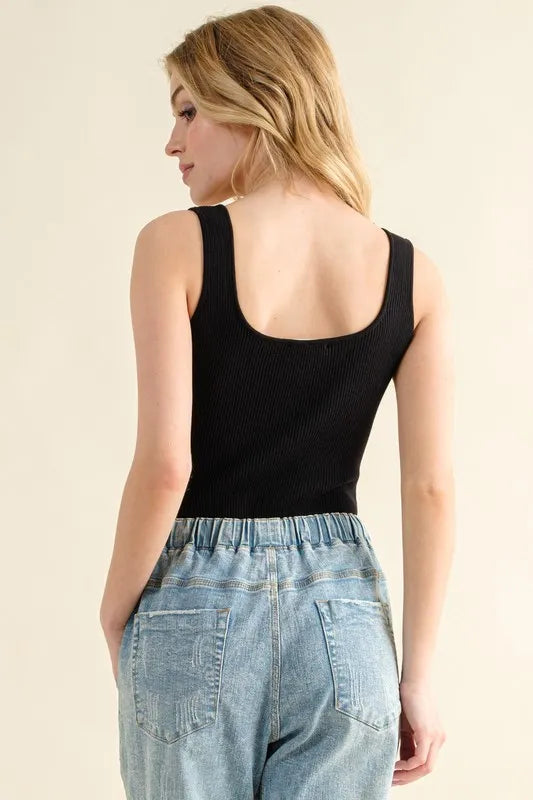 Ribbed Square Neck Bodysuit - 100% Viscose Form-Fitting 6572d46e16e149edac416d2480617345-Max-Origin