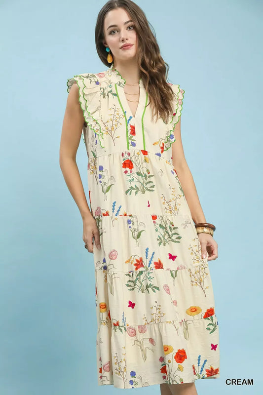 Floral Ruffle Tiered Midi Dress with Scalloped Detail 657c4a34-bd15-4bf1-8204-dbc3a1a58180-Max-Origin