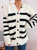 Striped Button-Up Hooded Cardigan White One Size 657d79377b4548afacde1ae5cf9b6a06-Max-Origin