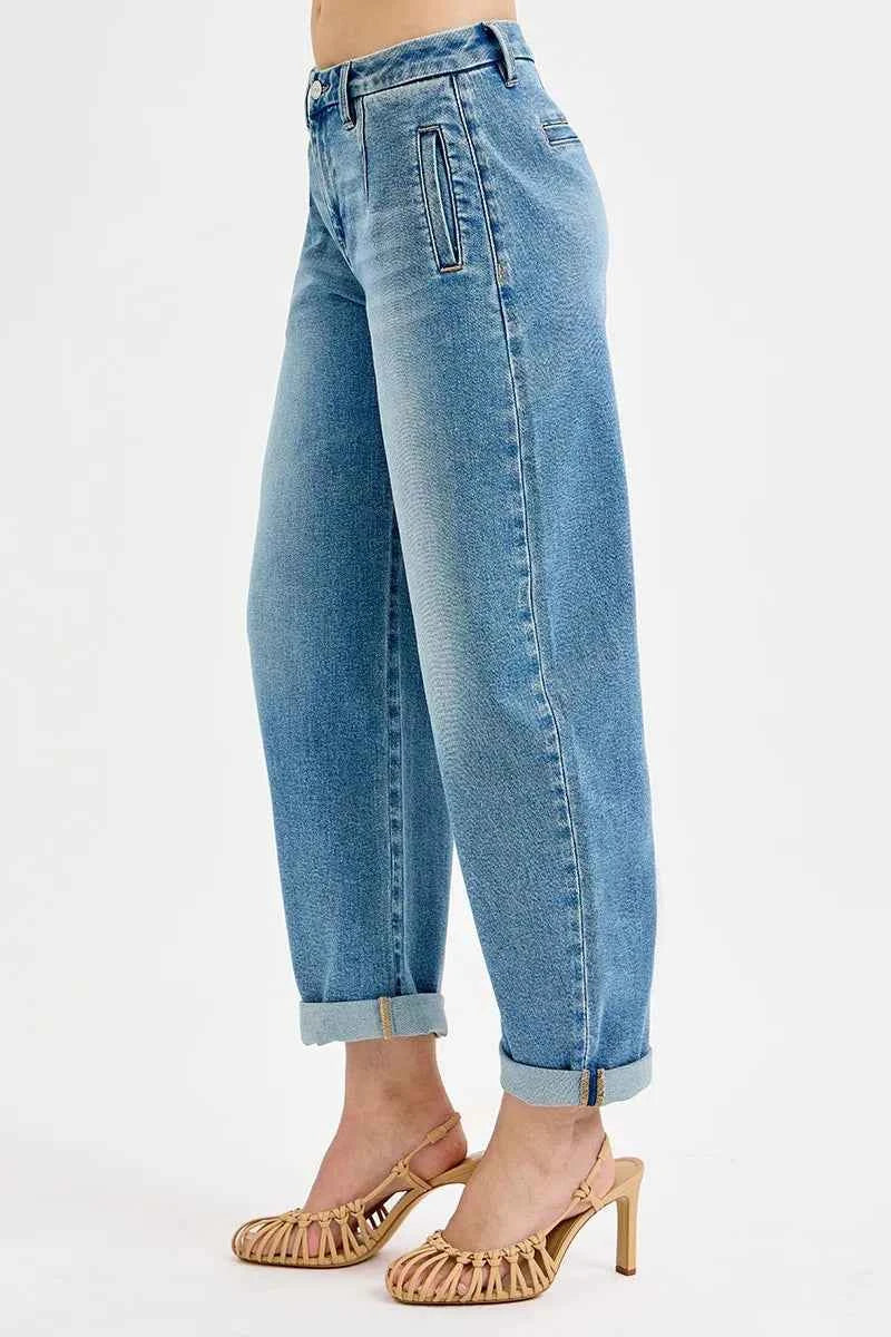 RISEN Full Size Mid Rise Fit Barrel Roll Up Jeans Plus Size 6589078929e7477ebe2d73fc1570e748-Max-Origin