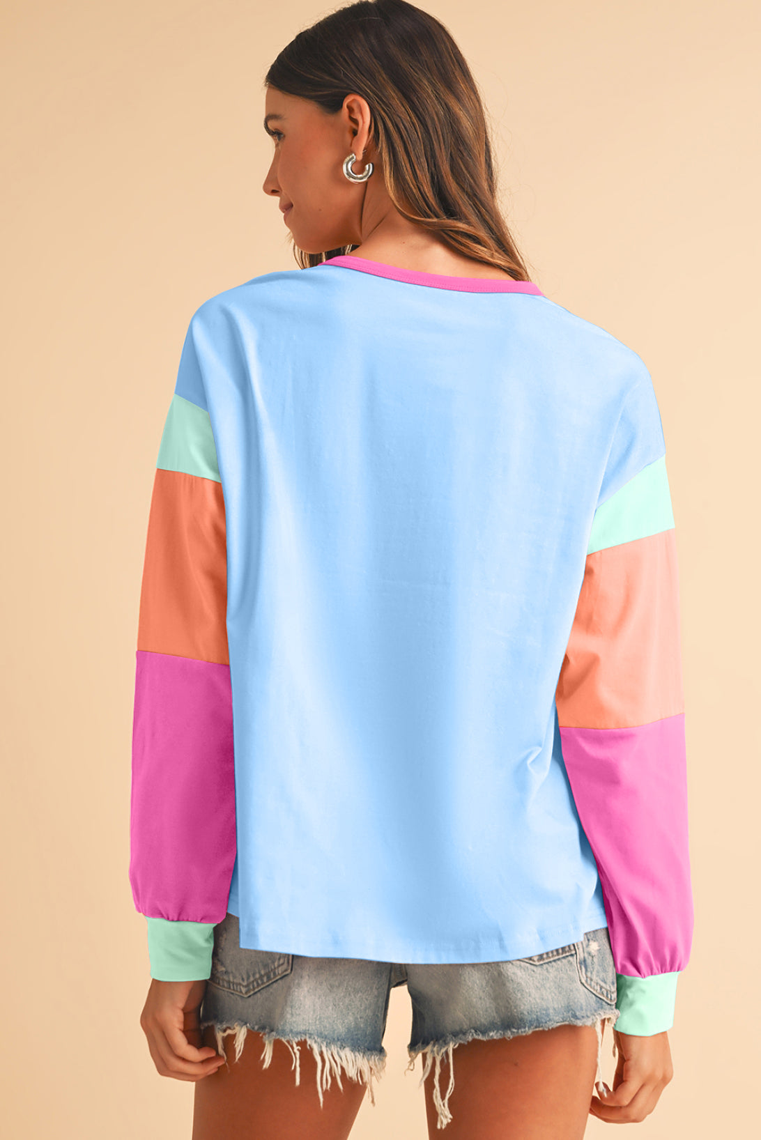 Green Color Block Sleeve Loose Fit Top 658c92b0ed46db98