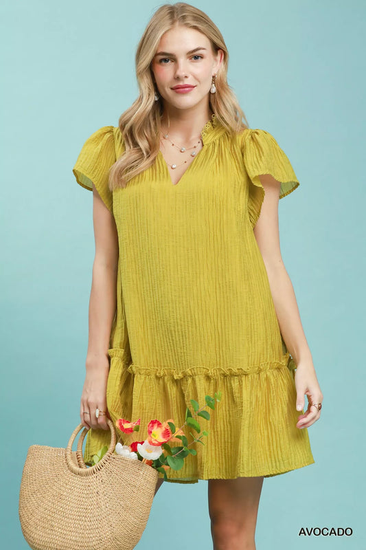 Textured Ruffle Hem Mini Dress AVOCADO 658c9316-9d3c-4bd9-9d2d-8983e0fffc41-Max-Origin