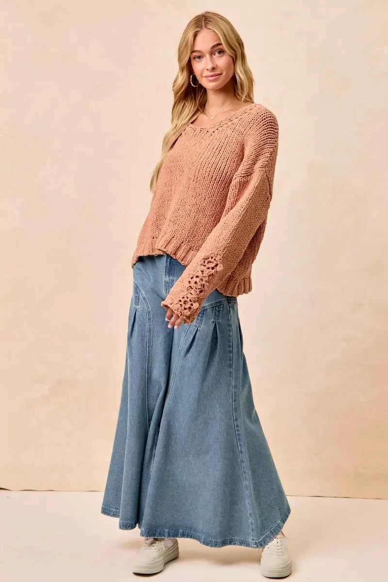BiBi Chunky Knit Sweater with Flower Detail Sleeves 658d52d59d1f4c7ebcdaaa93a65cad4e-Max-Origin