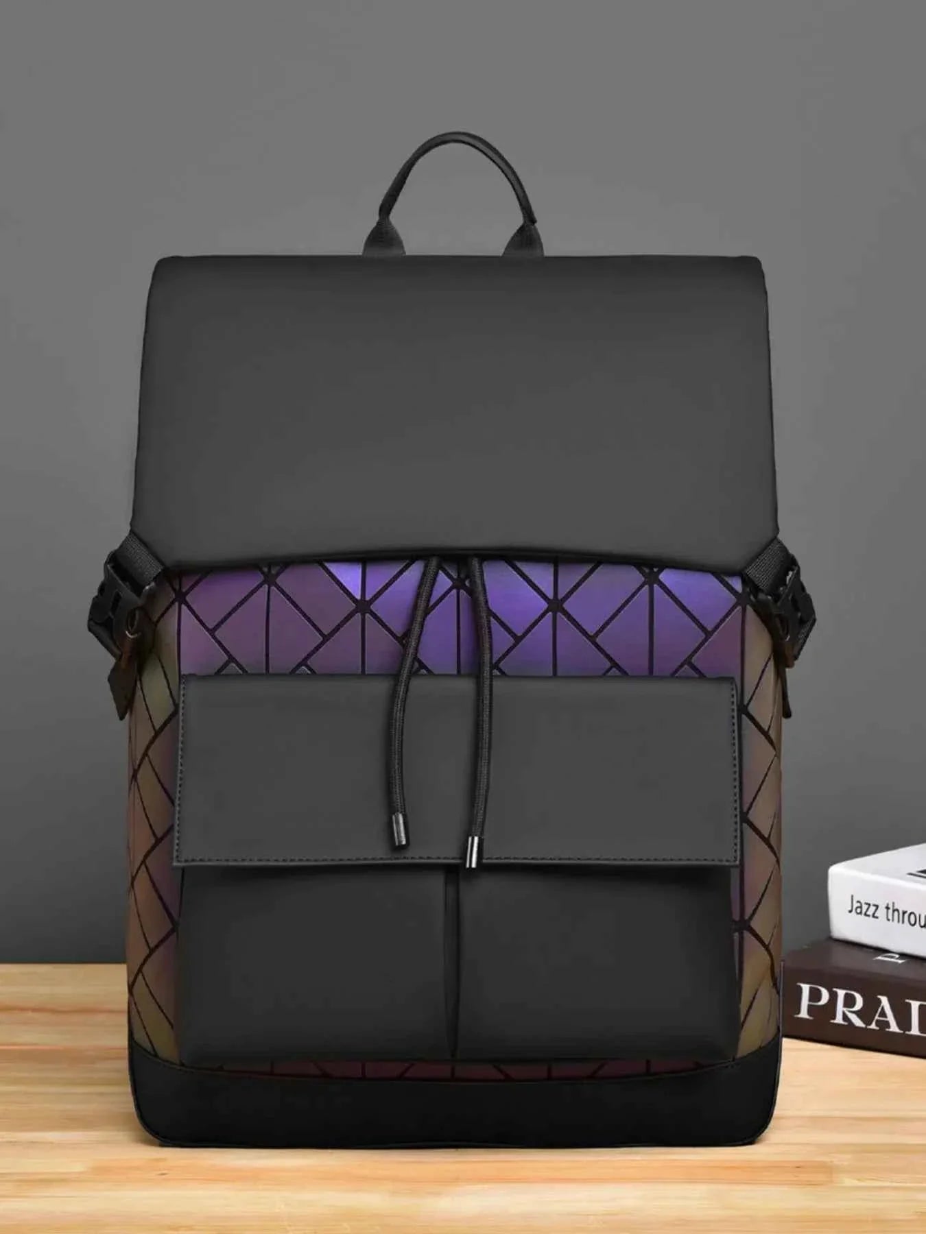 Modern Drawstring Backpack Bag Laser Black One Size 6590f6b3-0f0e-4e10-b3fa-146c38b8a921-Max-Origin