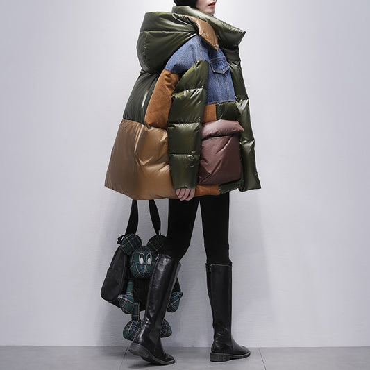Women's Color-Block Down Jacket | Mid-Length