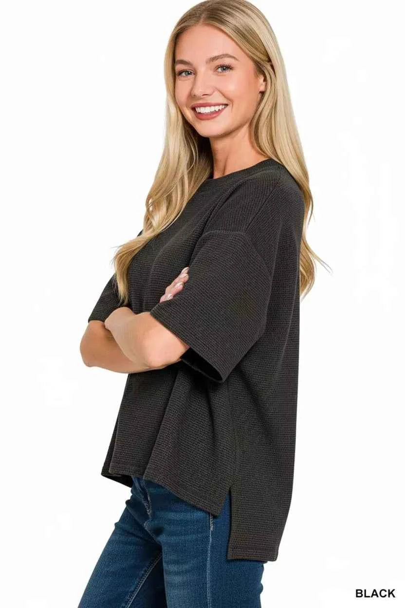 Zenana Full Size Double Knit Side Slits Hi Low Short Sleeve Top Plus Size 65a08fe0-76ef-4f06-aadb-623325bcc2ee-Max-Origin