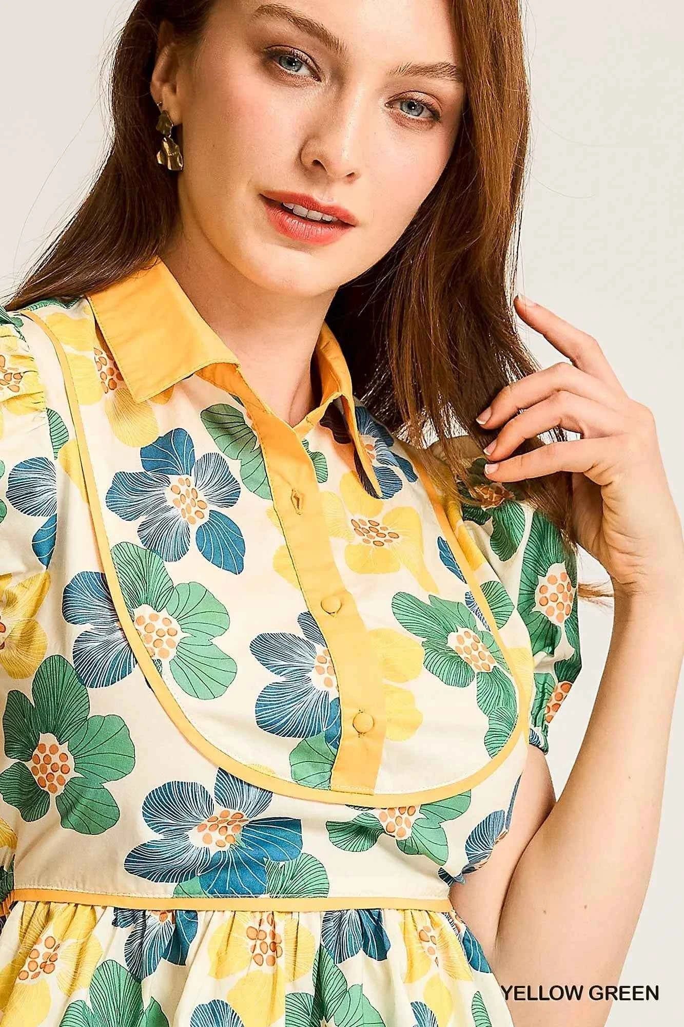 Umgee Floral Print Puff Sleeve Cropped Blouse 65a61a55-eaa5-419f-84d4-e6a11ed3e813-Max-Origin
