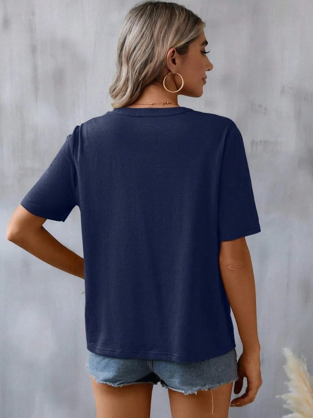 Embroidered Notched Short Sleeve T-Shirt 65a89db7-3f90-44d4-9c3d-05d6103592ed-Max
