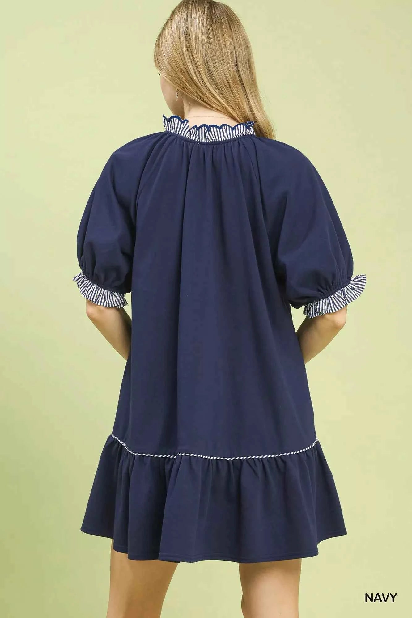 Umgee French Terry Mini Dress with Ruffled Striped Trim 65b9f572-01dd-435f-8022-60e9a10df667-Max-Origin