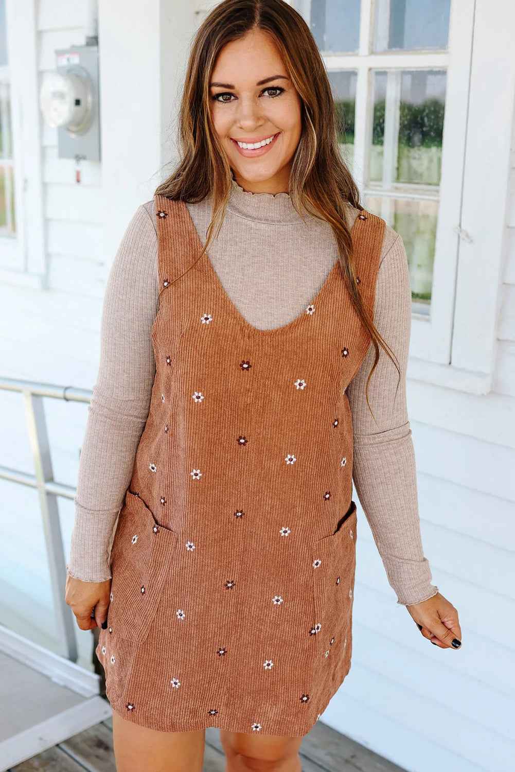 Gold Flame Flower Embroidered Corduroy Overall Mini Dress 65bb5e354285afdf