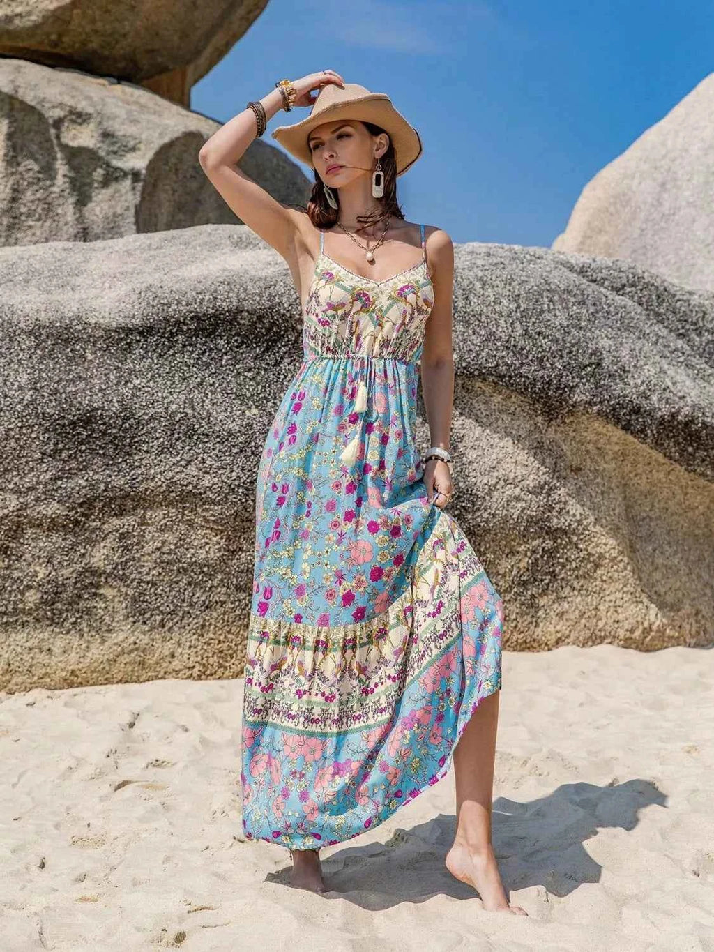 Tassel Floral Print Cami Dress Light Blue 65c4d21e-1b47-4fda-82c0-bfb3fcb0d188-Max-Origin
