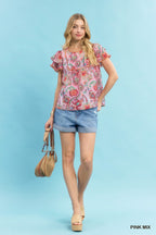 Umgee Mix Paisley Ruffle Sleeve Top 65c5929a-8891-42c9-ba78-0b147bbfda41-Max