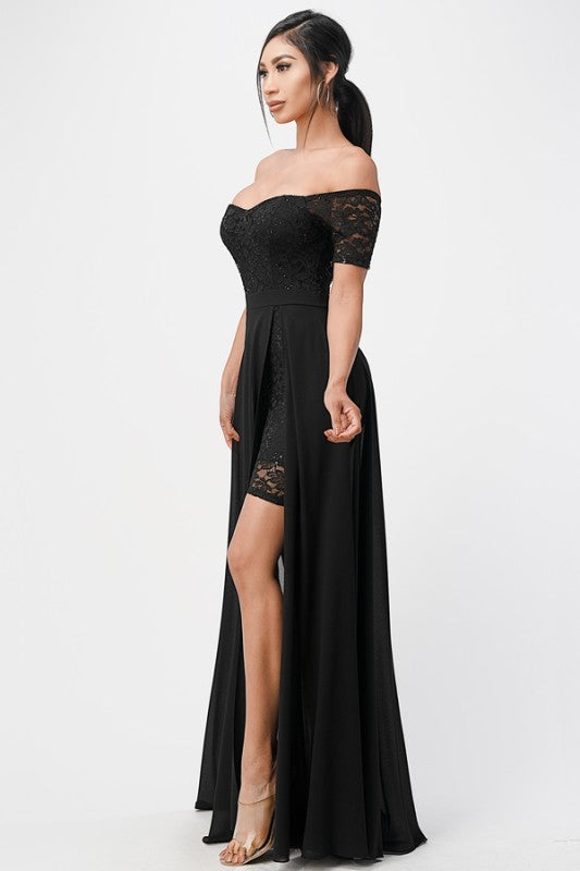 Off Shoulder Lace Evening Dress – High Slit Maxi Party Dress for Women 65cbc5e3-e2cf-47cd-a0ad-9d5c9acbd1c5