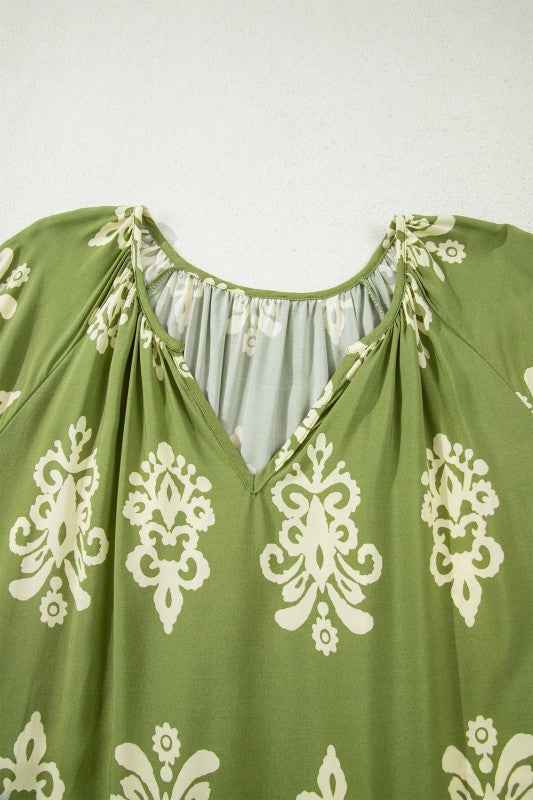Plus Size Boho Floral Boho Notch V-Neck Top 65cbe965-a5be-40af-827f-f7a5077caa38