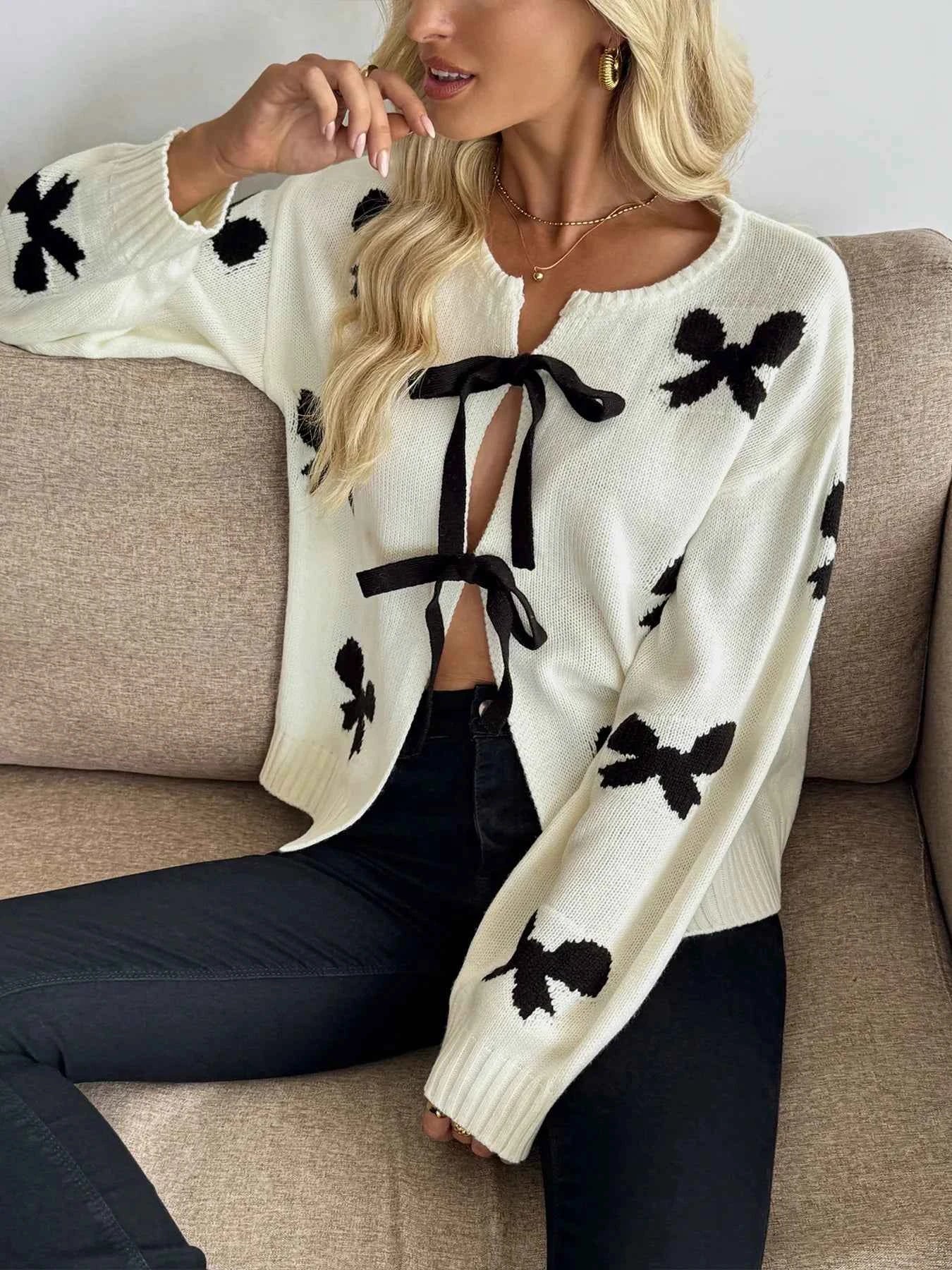 Bow Print Tie-Front Cardigan 65cede98b8b149a7af3a6d9fb625b07d-Max-Origin