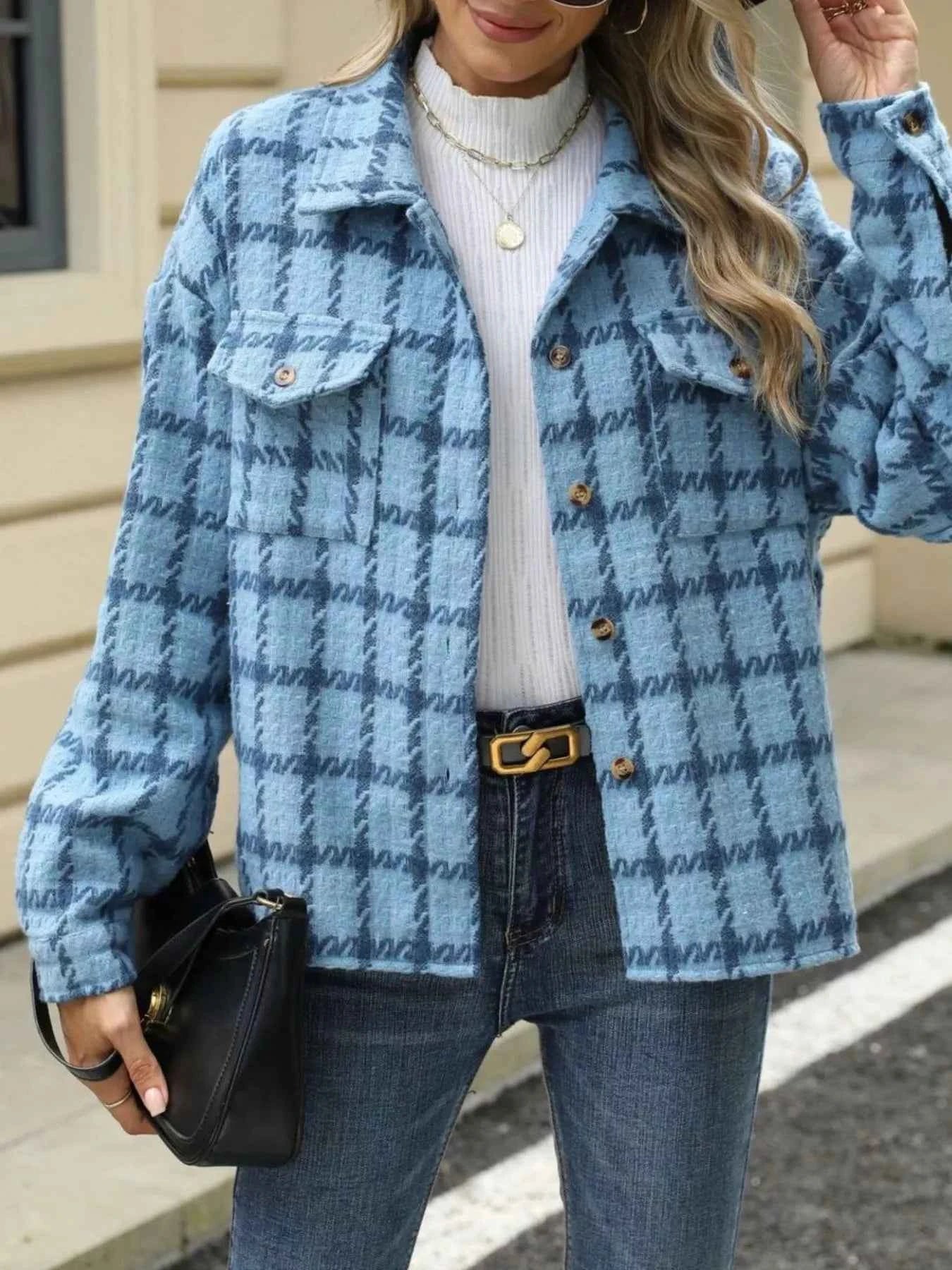 Plaid Button Up Long Sleeve Jacket Blue 65d1b878-ca03-4921-98ef-f88c4927b011-Max-Origin