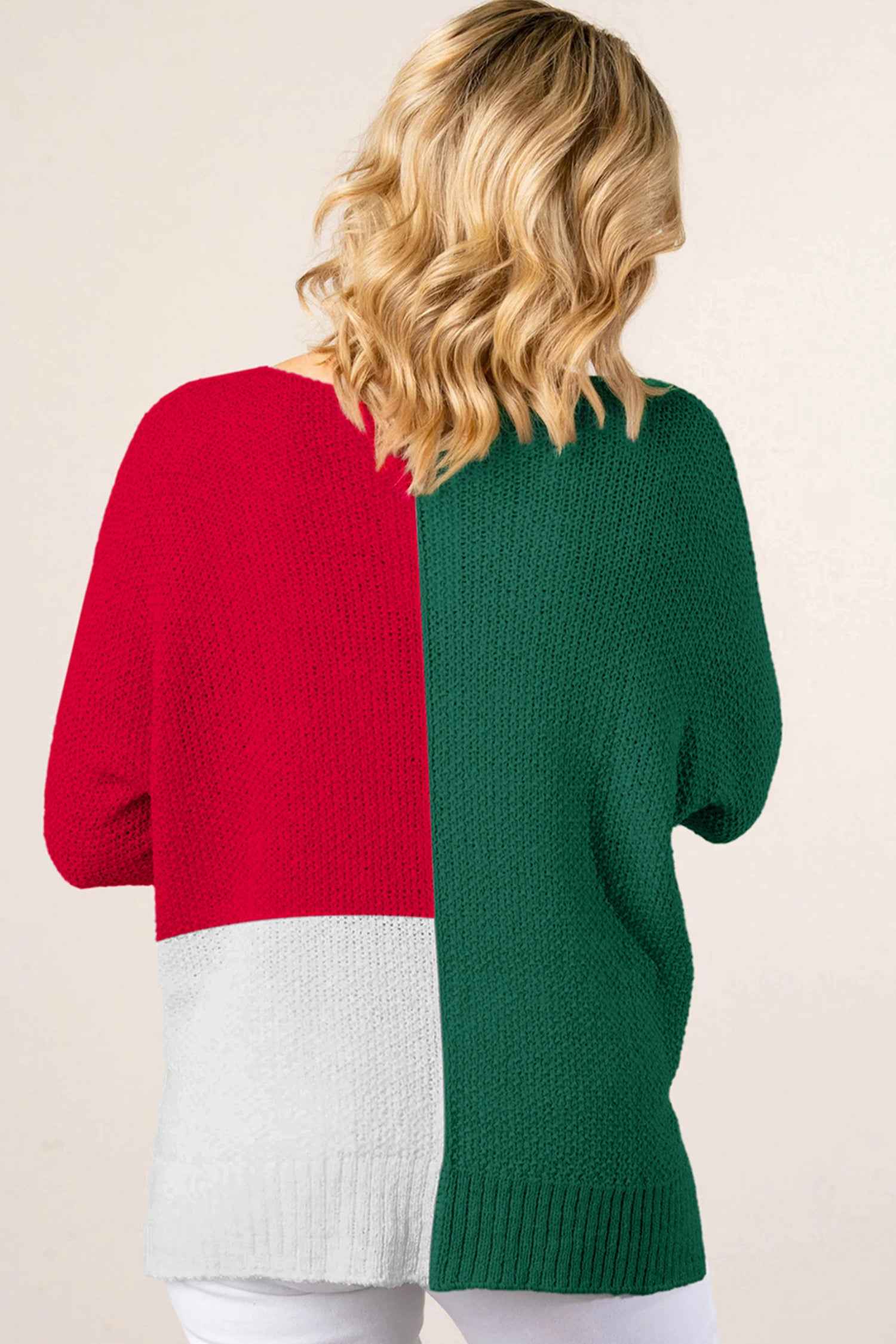 Chestnut Color Block Knit V Neck Loose Sweater 65d65adba2fd1933
