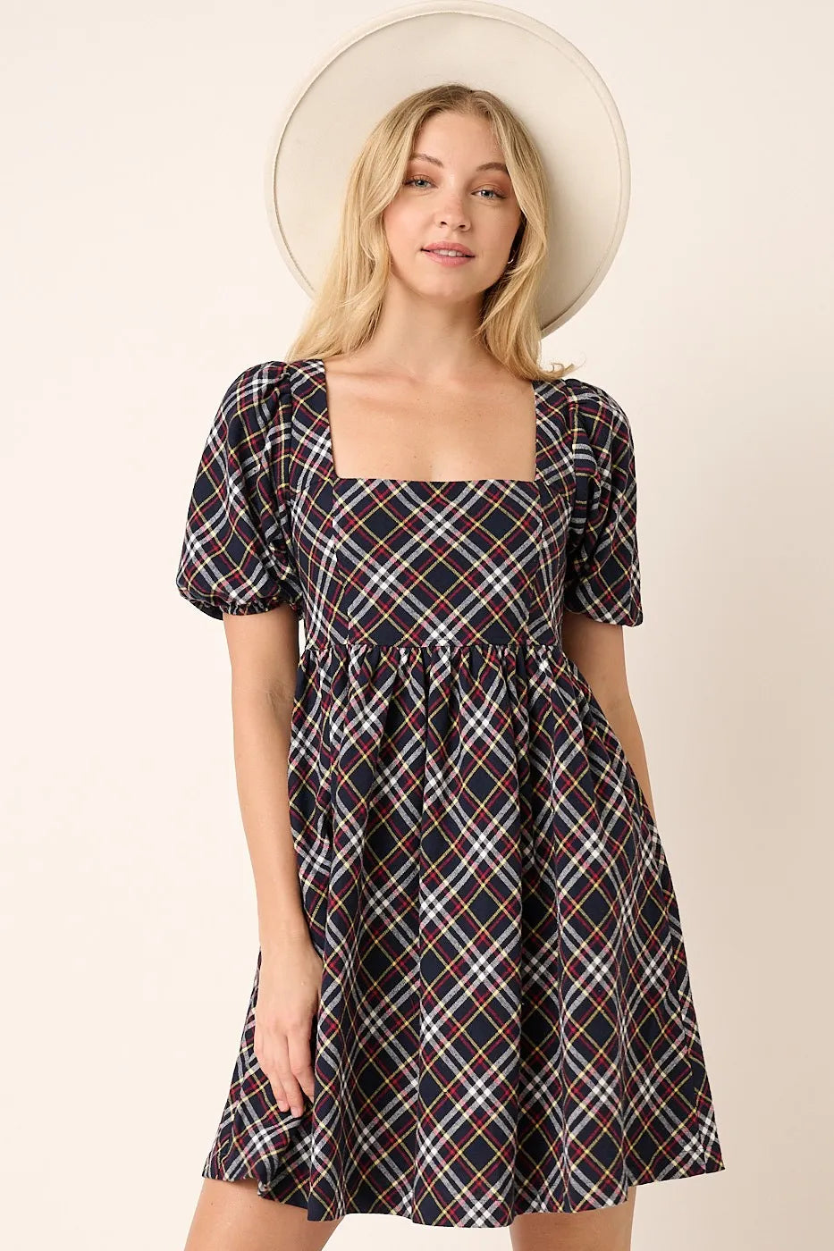 Mittoshop Checkered Print Puff Sleeve Babydoll Mini Dress 65e1369a6a9e4dd7b2c705243e61cc76-Max-Origin