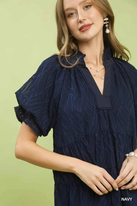 Textured Tiered Ruffle Collar Mini Dress 65e188c5-9bcd-4eda-b4cc-405a745c46de-Max-Origin