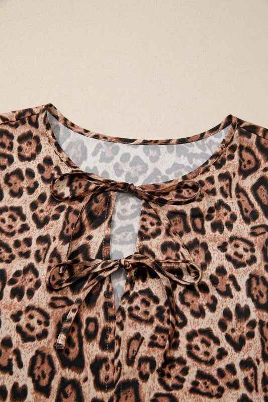 Leopard Bow-Tie Puff Sleeve Blouse 65e23b1b-3456-4092-84b0-c0b12682af7c