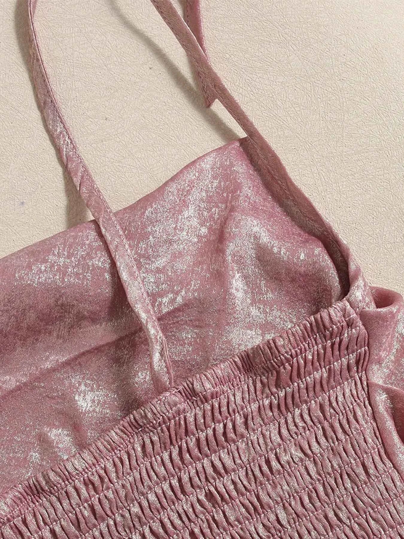 Tie Shoulder Cami Top with Ruched Detail 65e2d4da37d94f7a8ec269d16145bb82-Max-Origin