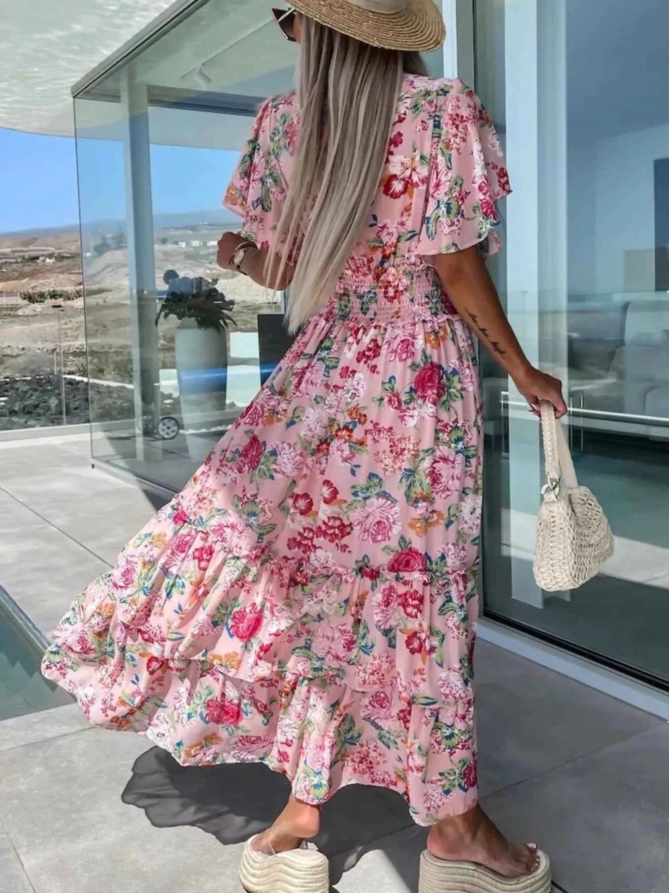 Floral Print Flutter Sleeve Maxi Dress 65e2ff90-8f69-4d91-8710-5398e9975d9c-Max-Origin