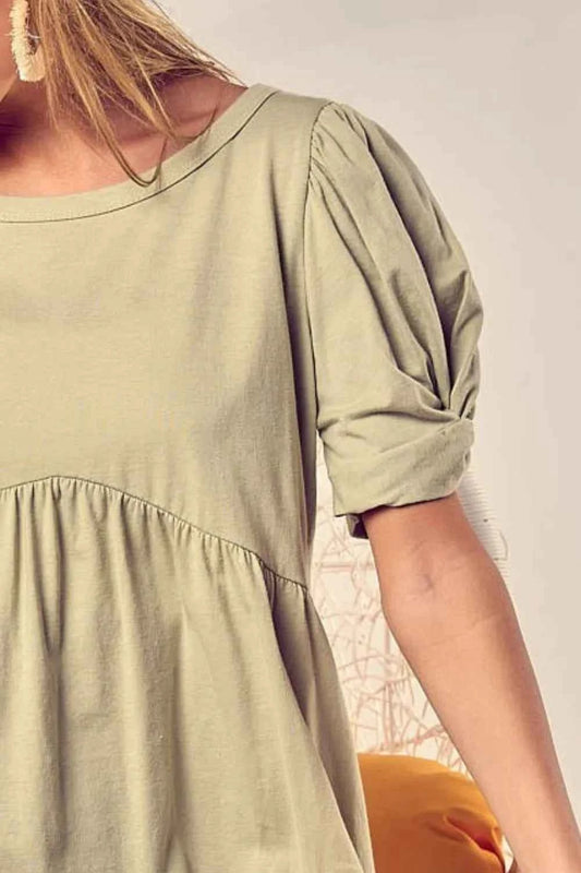 Cotton Span Knit With Puff Sleeve Baby Doll Top 65e7438c-364d-4eaa-95b5-9f724eb27ae6-Max