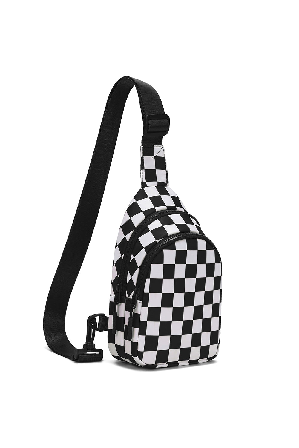 Rose Red Checkered Print Zip Front PU Crossbody Bag Black ONE SIZE 100%PU 65fc5cf2d644465e