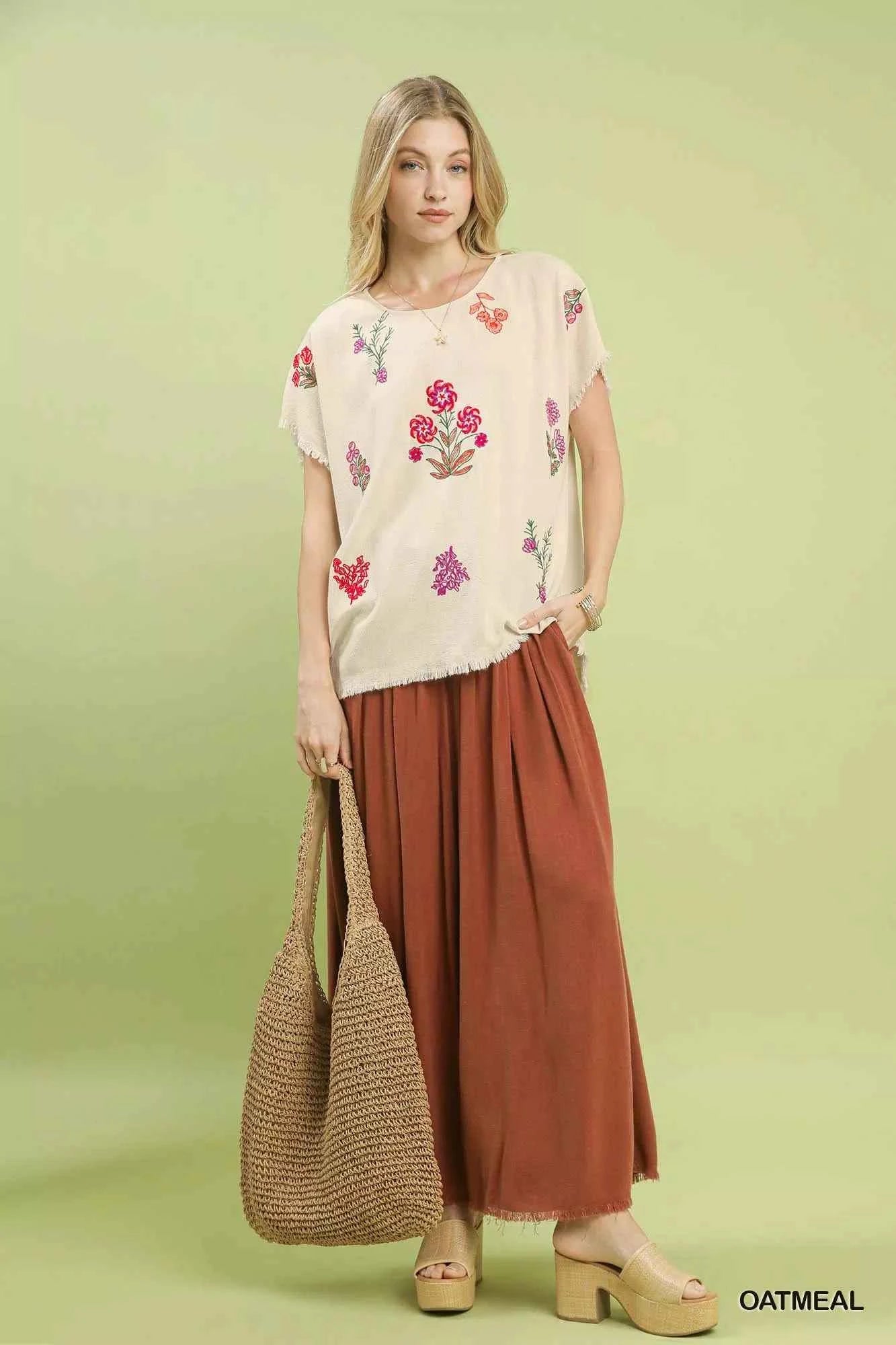 Linen Blend Embroidered Frayed Hem Top 65ff3e43-7ba4-4afa-8cdc-7e296973462b-Max-Origin