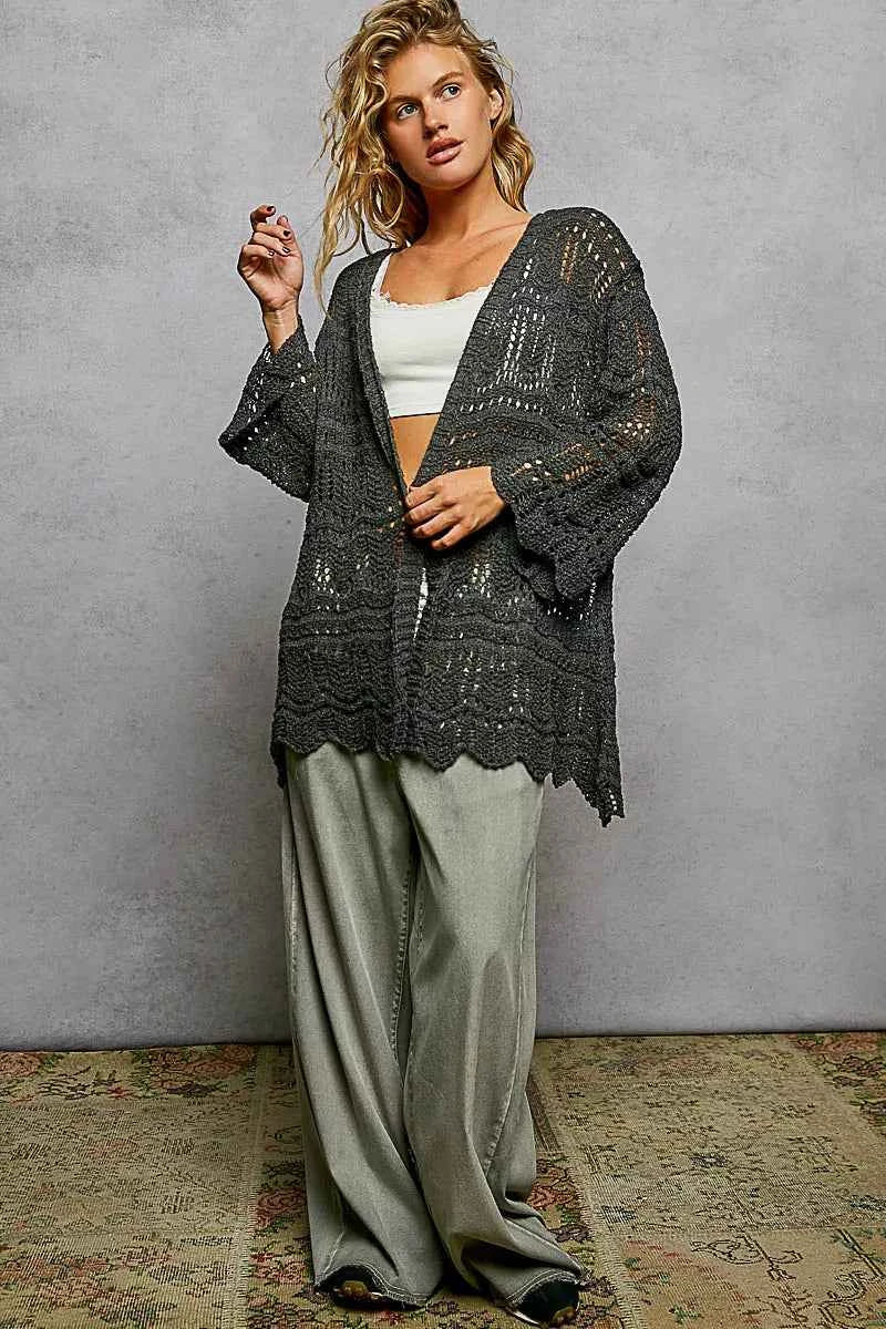 POL Openwork Lightweight Open Front Cardigan with Scalloped Edge 65ff4242-41a3-43d3-8099-095f35edcf3d-Max-Origin