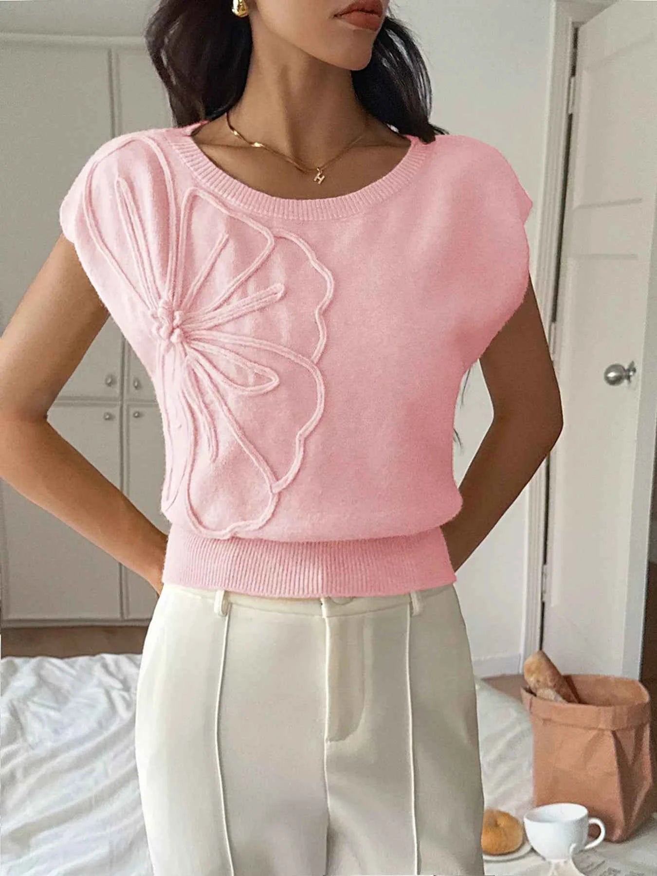 Flower One Shoulder Sweater 65ffa5f52d664acbbd024c342d260490-Max-Origin