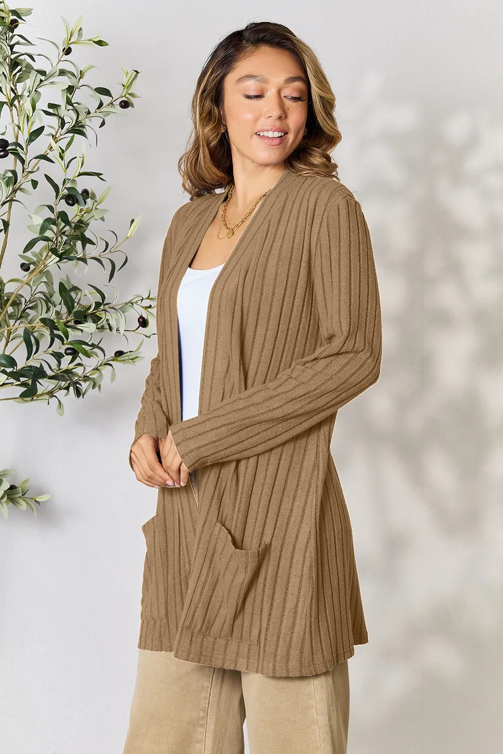 Basic Bae Full Size Ribbed Open Front Cardigan with Pockets 6608c02a148b4e6a9fe39e9a5a190896-Max