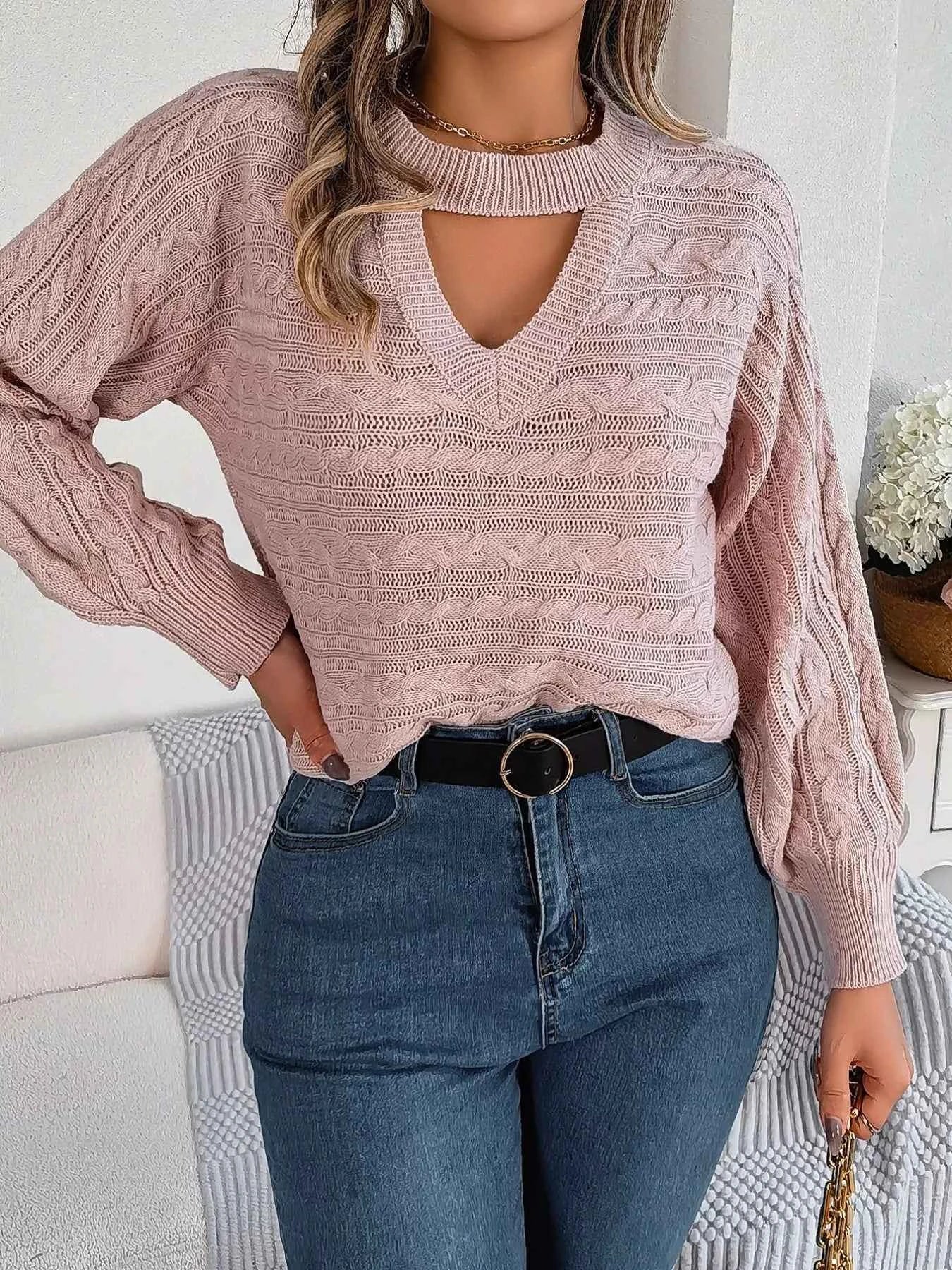 Cable-Knit Cutout Round Neck Sweater 660a1d93-2fa6-4277-8b51-42eadbf9a96d-Max-Origin