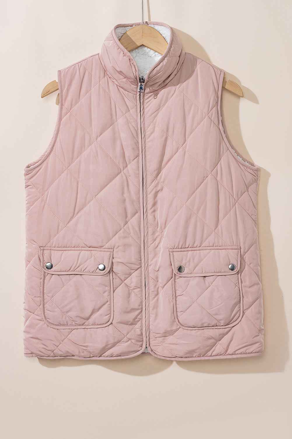 Pink Zip Up Fleece Lined Quilted Vest Coat 660e6577dbad0b04