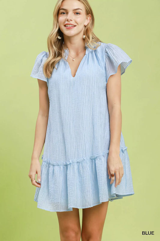 Textured Ruffle Hem Mini Dress BLUE 6618497d-dfa6-4033-b41d-3e5a8a28be1a-Max-Origin