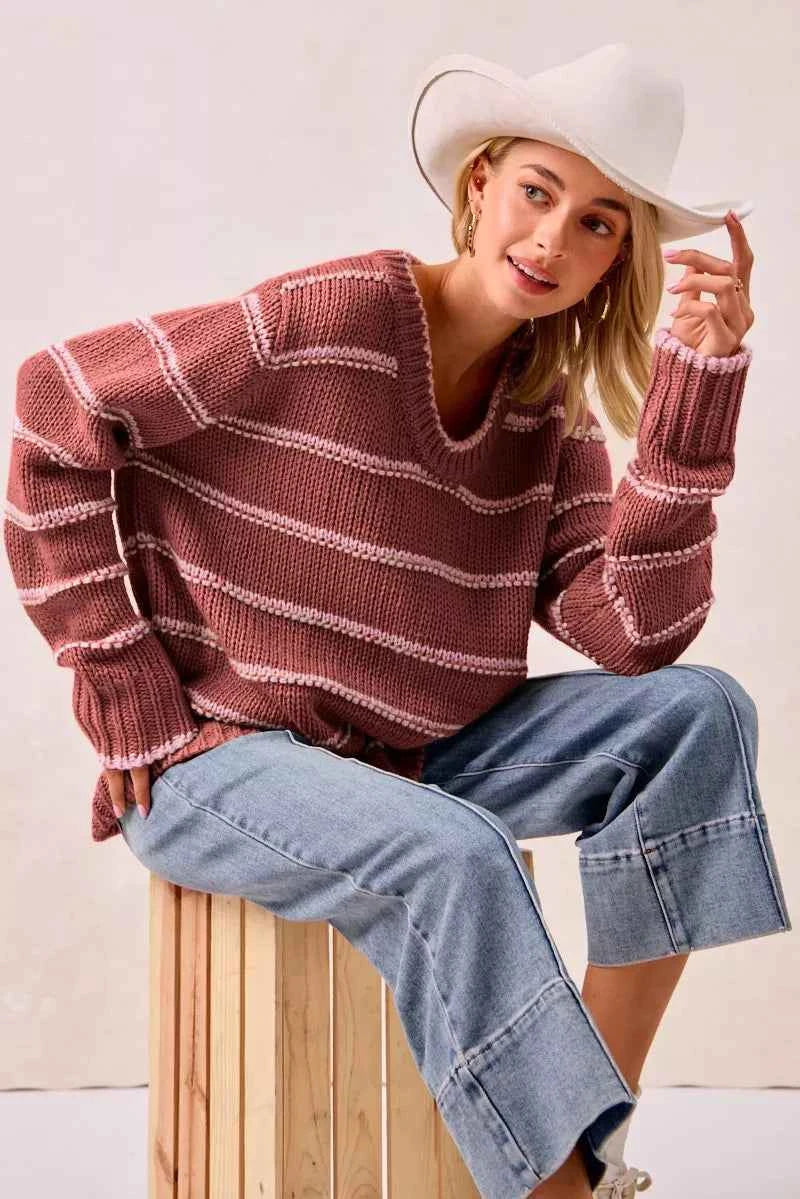 BiBi Striped Long Sleeve Sweater MARSALA 661b1fcd00cb48ec843b76a671649d65-Max-Origin