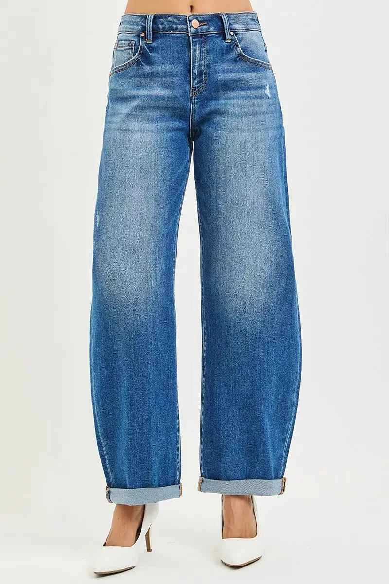 RISEN Full Size Mid Rise Barrel Double Roll Up Jeans Plus Size 661bc16b53b6498cb8ae3f586db68a33-Max-Origin