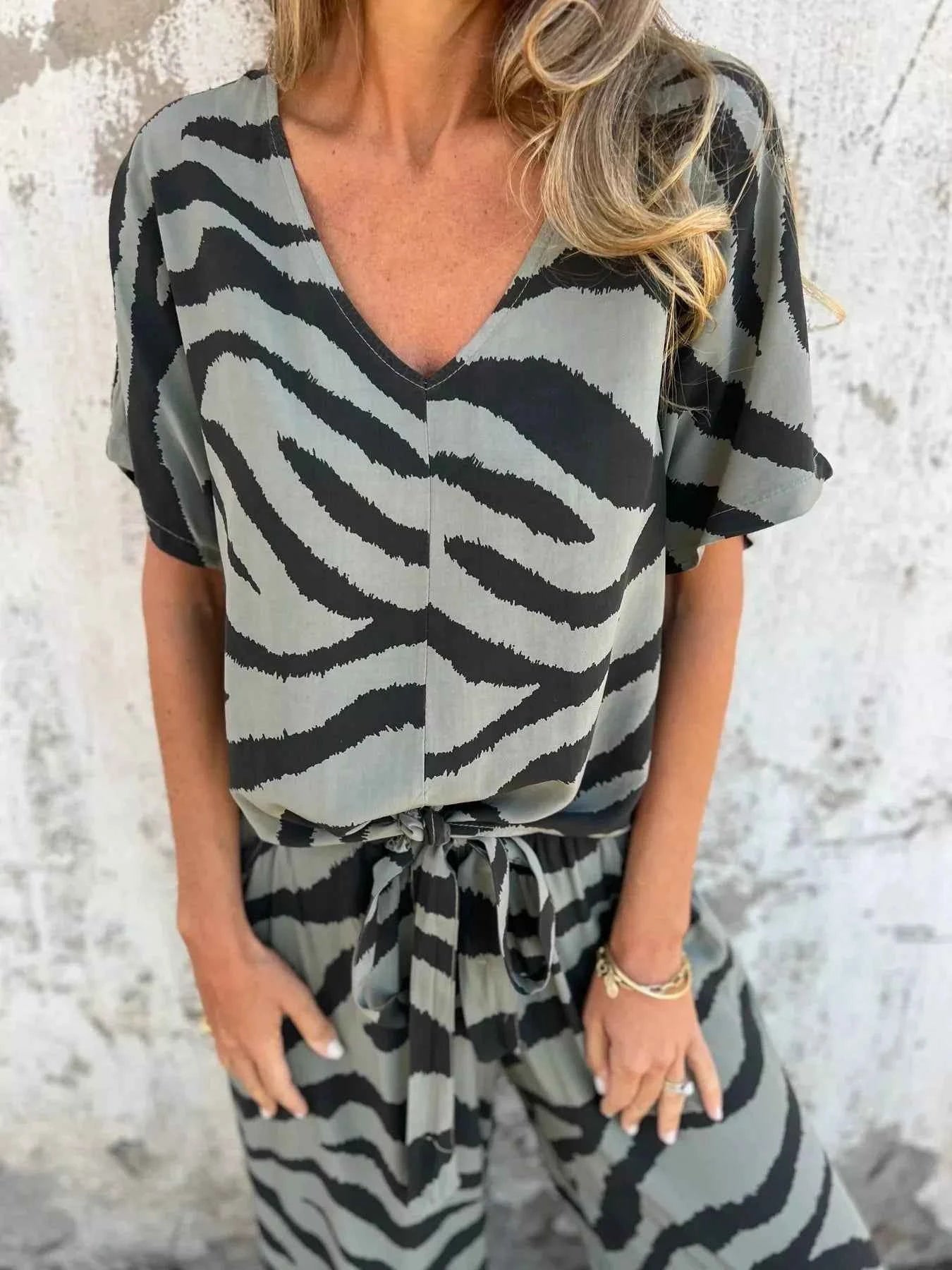 Zebra Print V-Neck Top and Pants Set 661c8bbd2be044ce8622379d490cb27d-Max-Origin