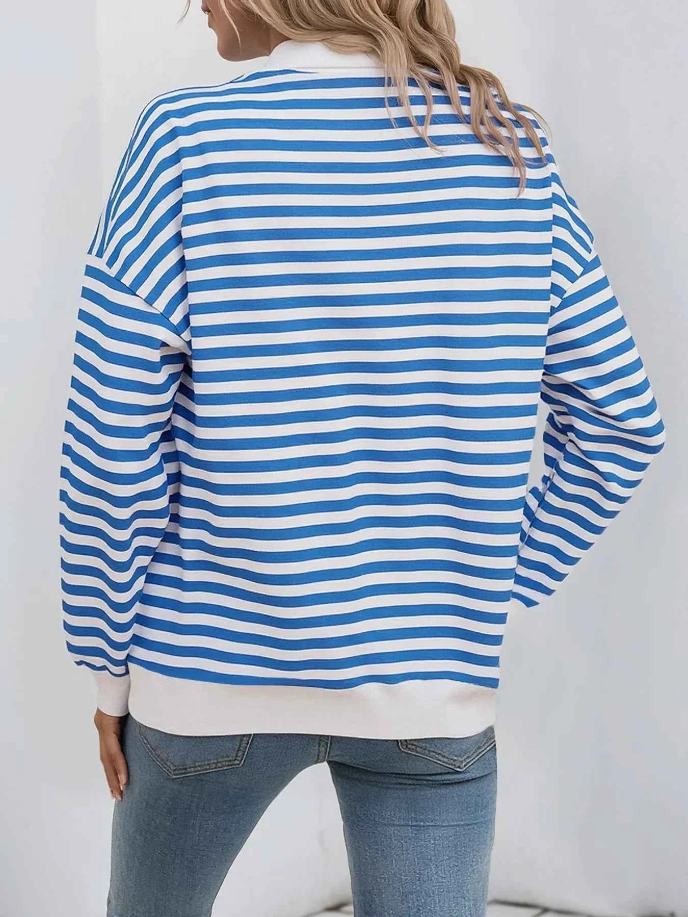 Striped Quarter Zip Long Sleeve Hoodie 661f17925334497098d1856f43fcbe83-Max-Origin