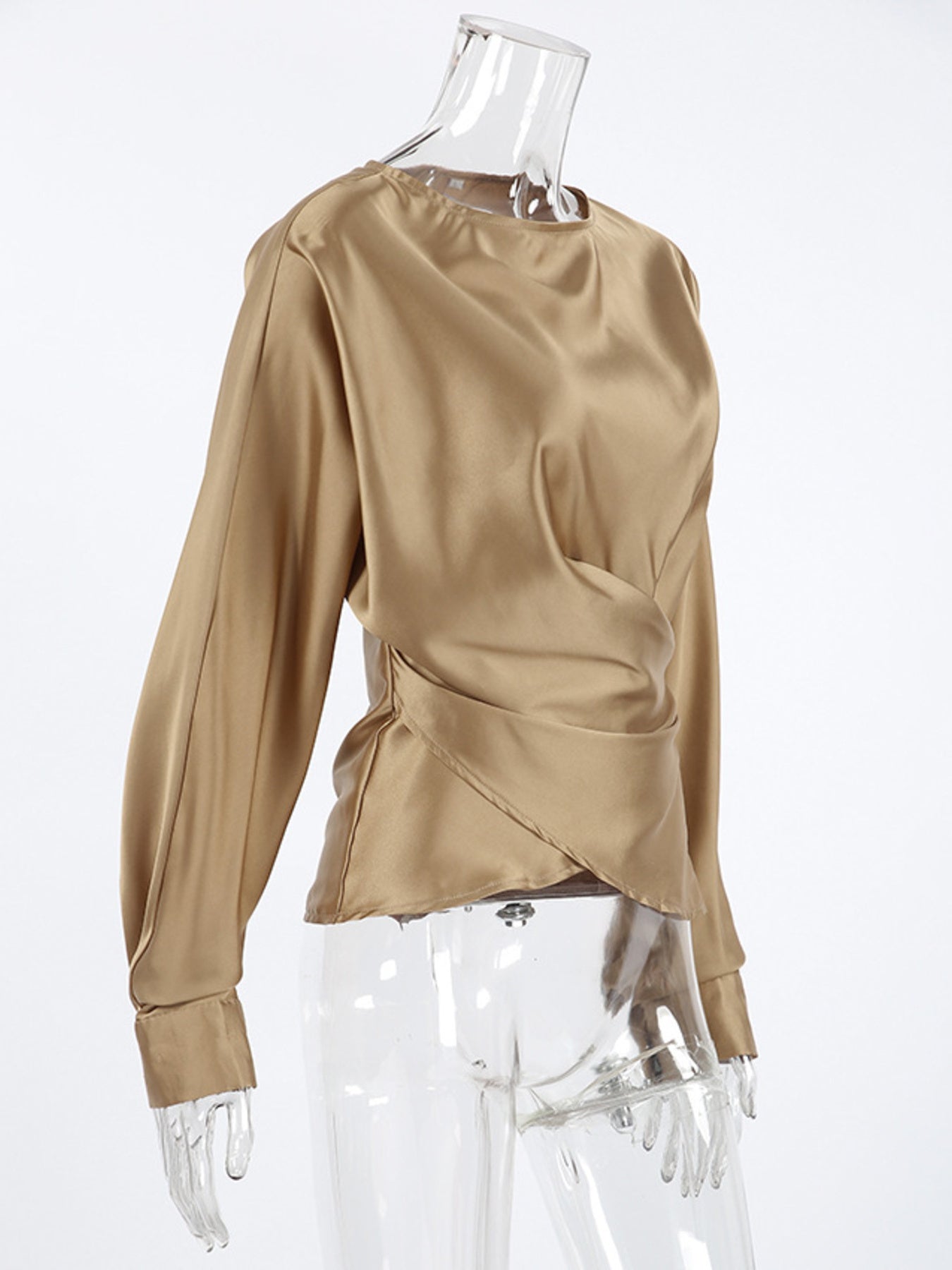 Ruched Long Sleeve Satin Blouse 66258713ac064e5eb52560c72da4f0c3-Max
